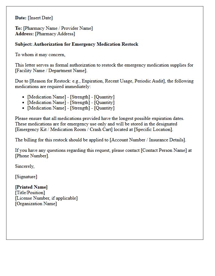 Authorized Emergency Medication Restock Letter
