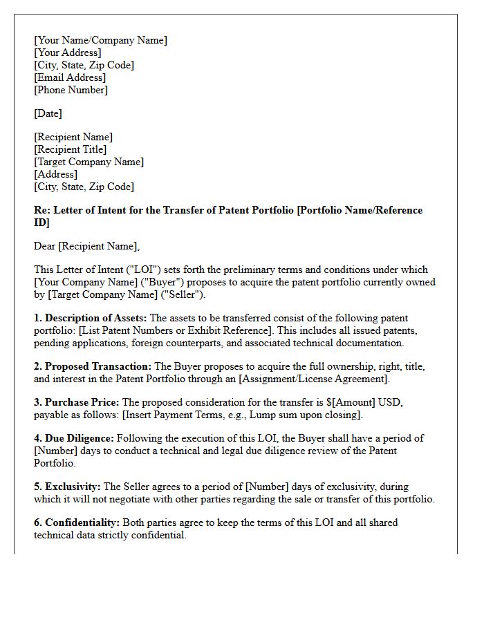 Letter Of Intent For Patent Portfolio Technology Transfer