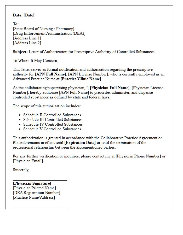 Advanced Practice Nurse Controlled Substance Authorization Letter