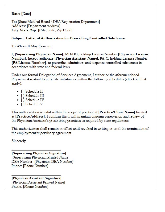 Physician Assistant Controlled Substance Authorization Letter