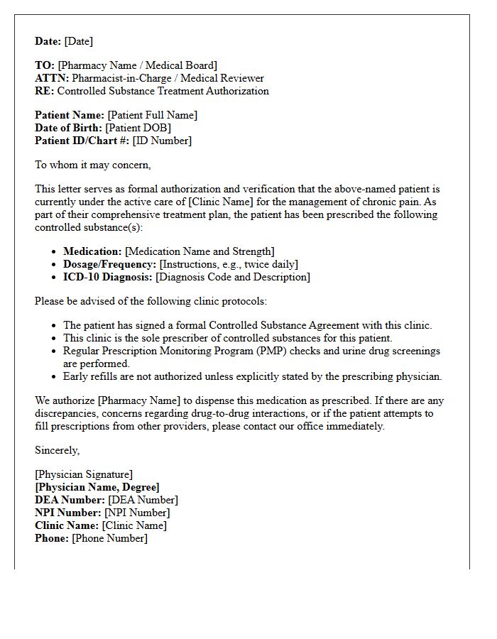 Pain Management Clinic Controlled Substance Authorization Letter