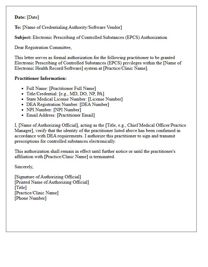 Electronic Prescribing Controlled Substance Authorization Letter