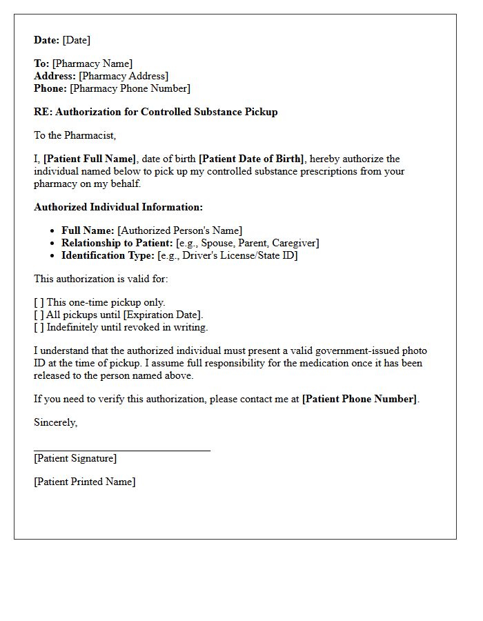 Pharmacy Notification Controlled Substance Authorization Letter