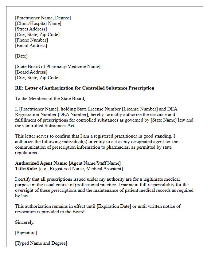 State Board Controlled Substance Prescription Authorization Letter