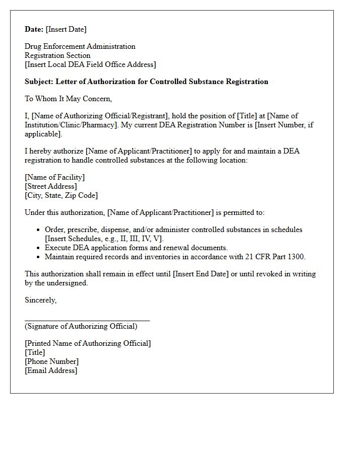 DEA Registration Controlled Substance Authorization Letter