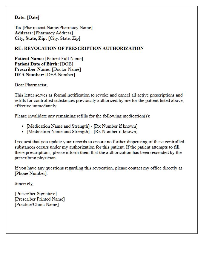 Controlled Substance Prescription Authorization Revocation Letter