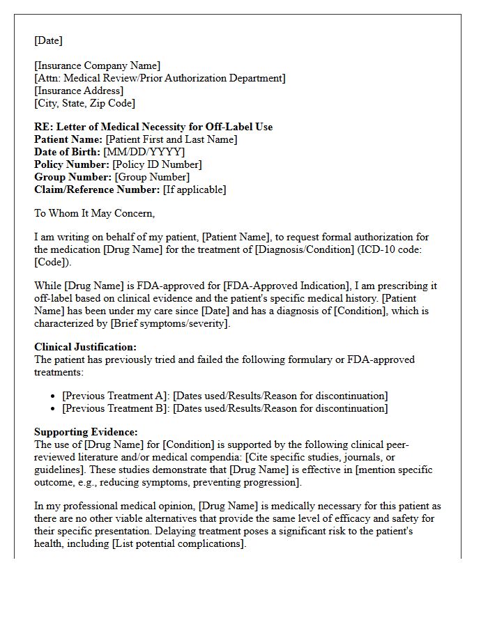 Medical Necessity Letter for Off-Label Drug Authorization