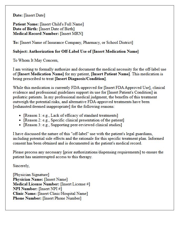 Pediatric Off-Label Medication Use Authorization Letter