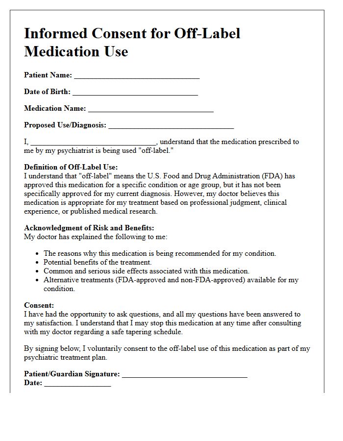 Psychiatric Off-Label Prescription Consent Letter