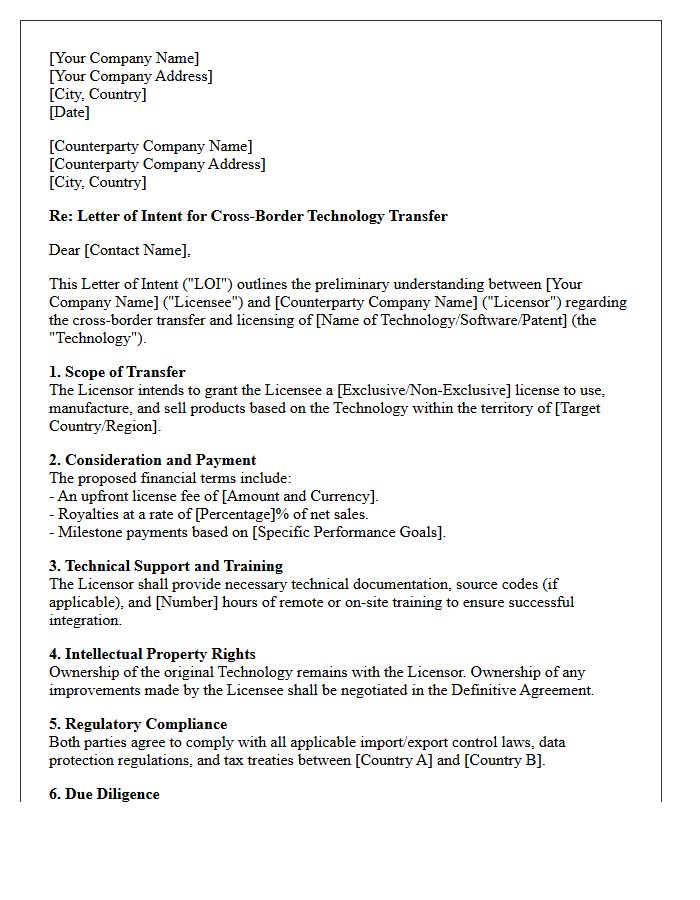 Letter Of Intent For Cross-Border Technology Transfer Transaction