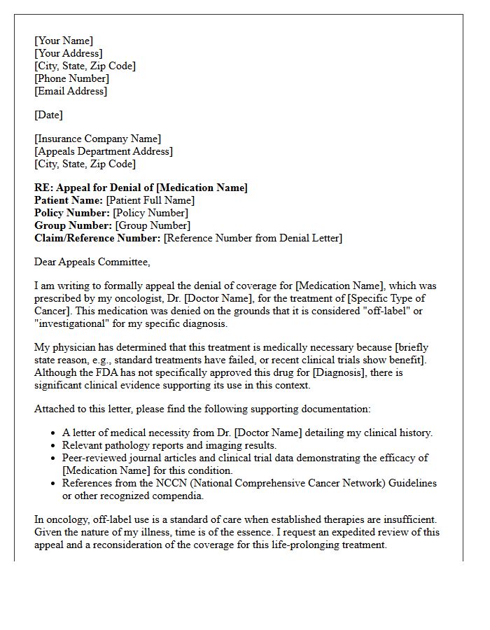Oncology Off-Label Medication Insurance Appeal Letter