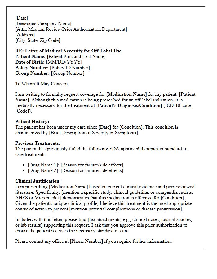 Physician Justification Letter for Off-Label Prescribing