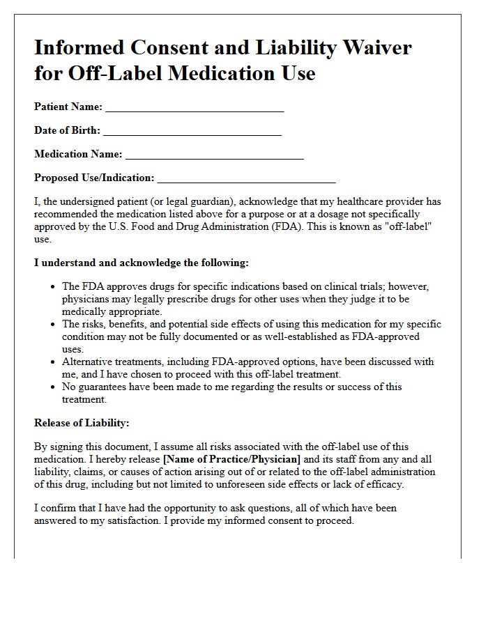 Patient Liability Waiver Letter for Off-Label Medication