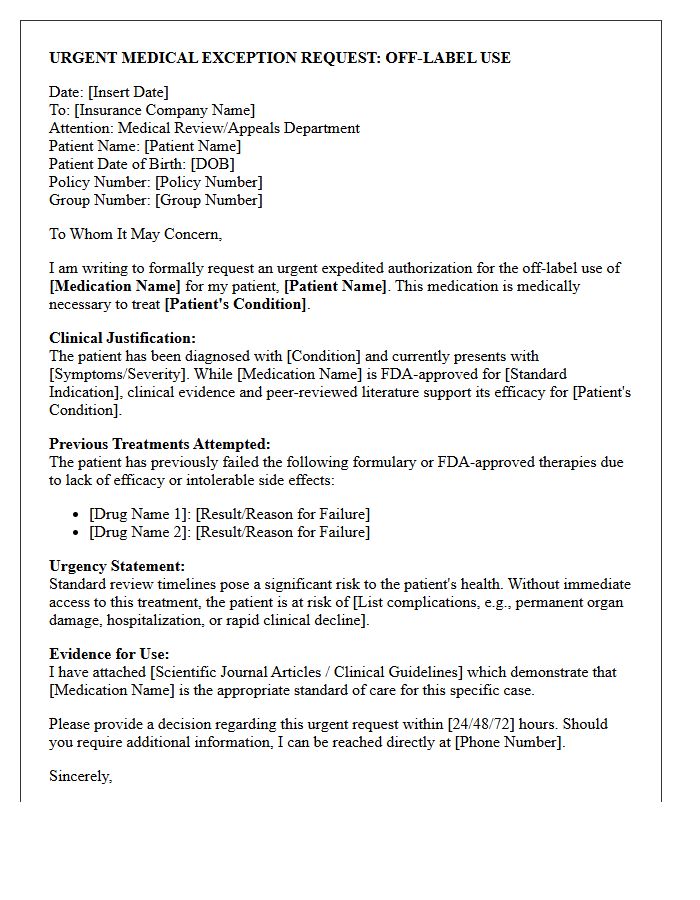 Urgent Off-Label Medication Authorization Request Letter