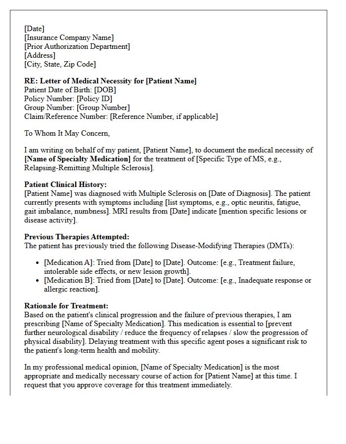 Multiple Sclerosis Specialty Medication Letter of Medical Necessity