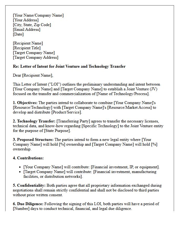 Letter Of Intent For Joint Venture Technology Transfer