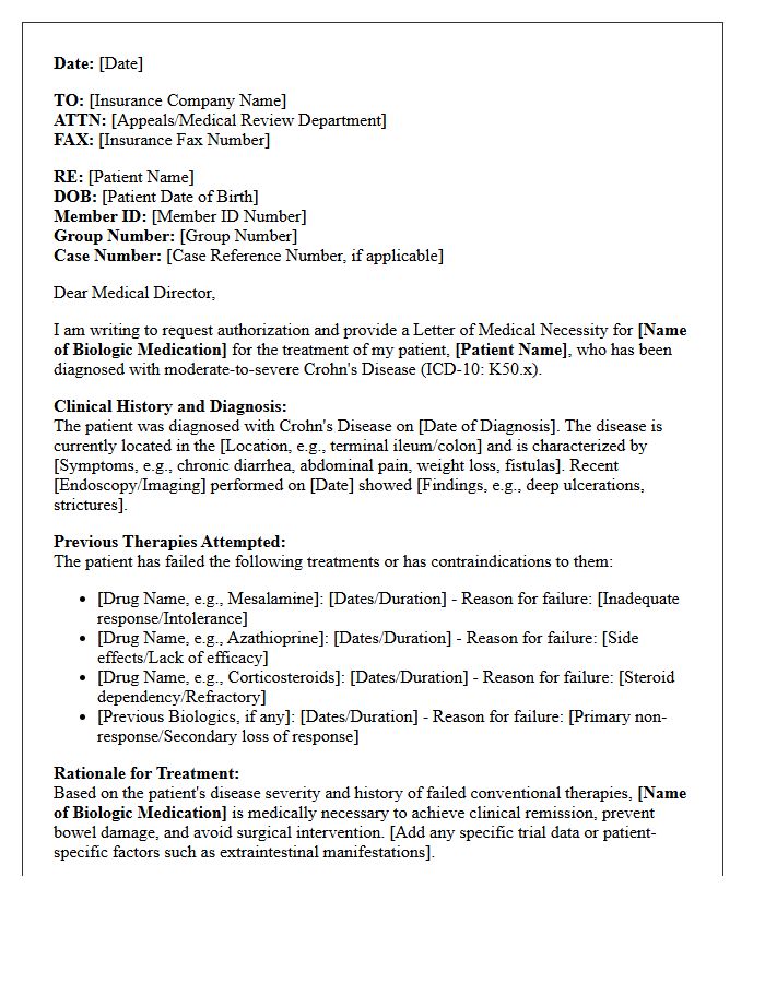 Gastroenterology Crohn's Disease Biologic Letter of Medical Necessity