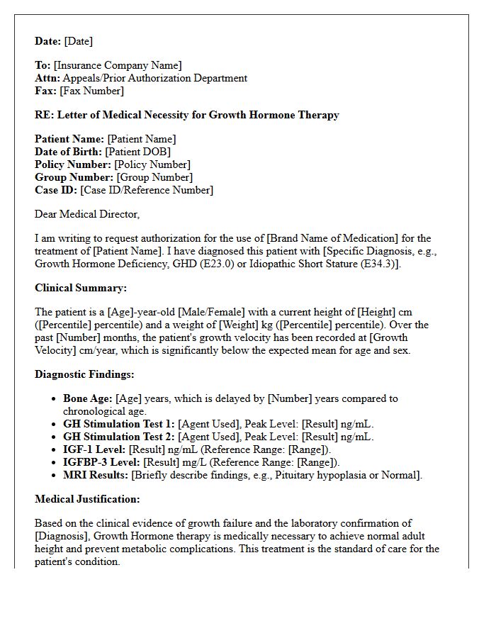 Pediatric Growth Hormone Therapy Letter of Medical Necessity