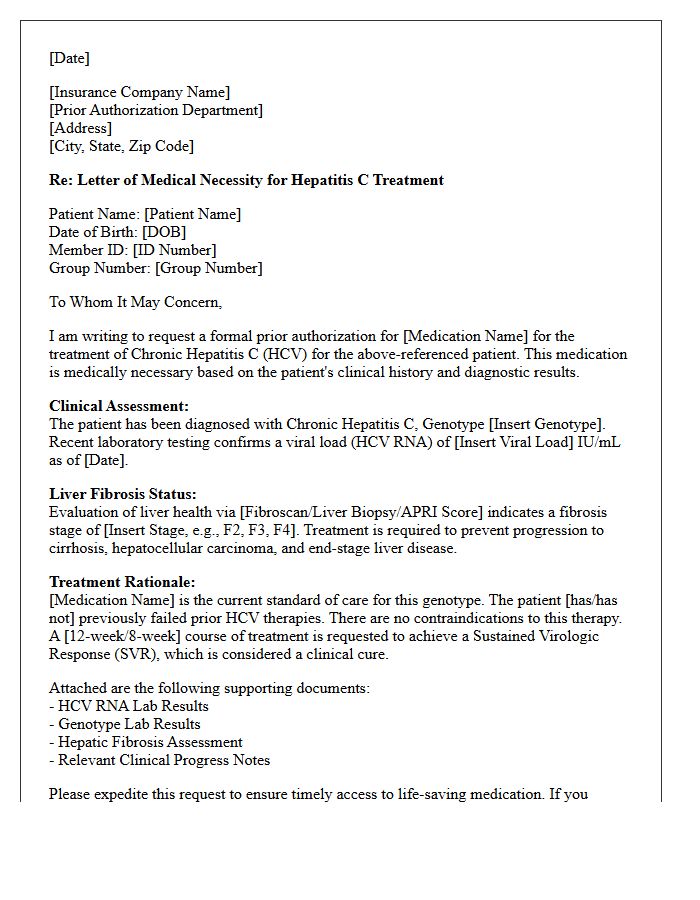 Letter of Medical Necessity for Hepatitis C Direct-Acting Antiviral