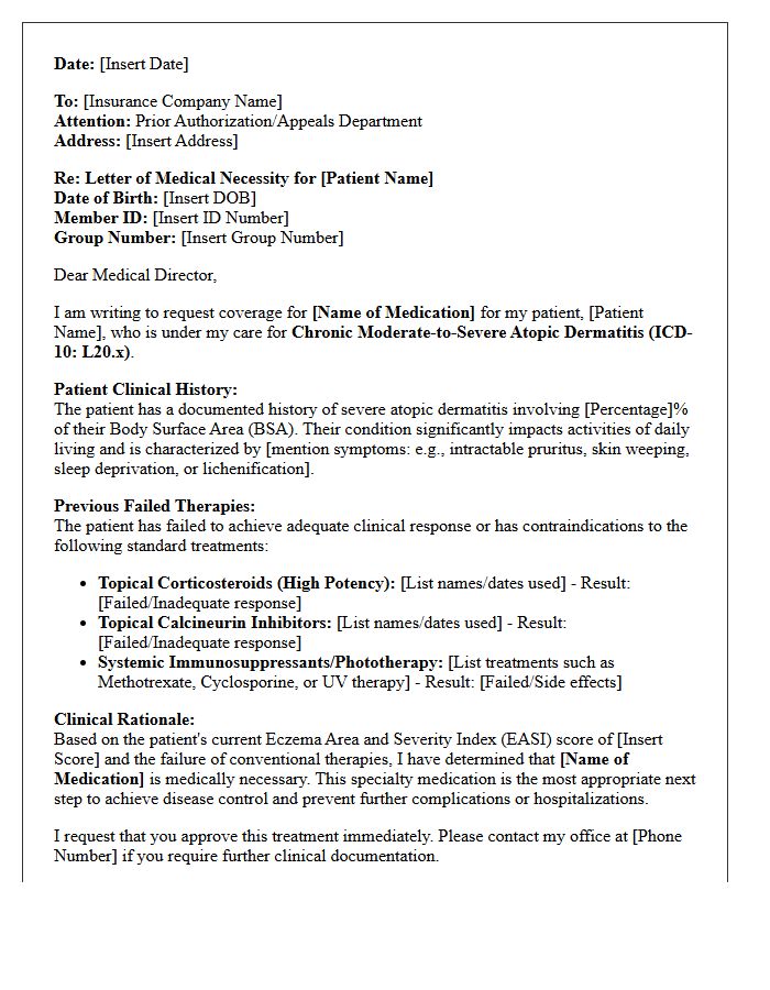 Advanced Atopic Dermatitis Specialty Medication Letter of Medical Necessity