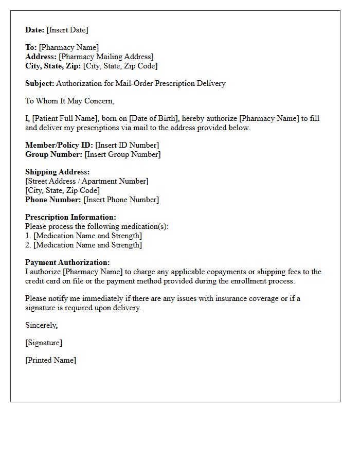 Standard Mail-Order Pharmacy Prescription Delivery Authorization Letter