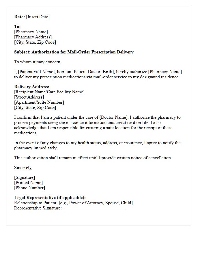 Senior Care Mail-Order Pharmacy Prescription Delivery Authorization Letter