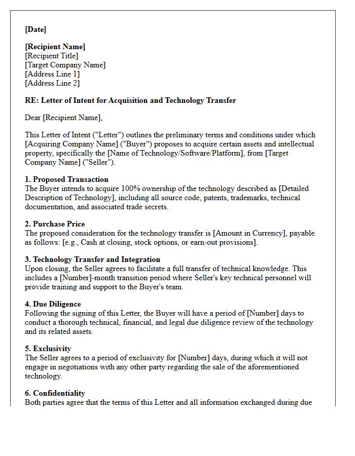 Letter Of Intent For Merger And Acquisition Technology Transfer
