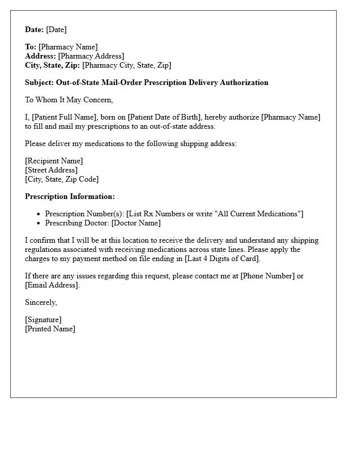 Out-of-State Mail-Order Pharmacy Prescription Delivery Authorization Letter
