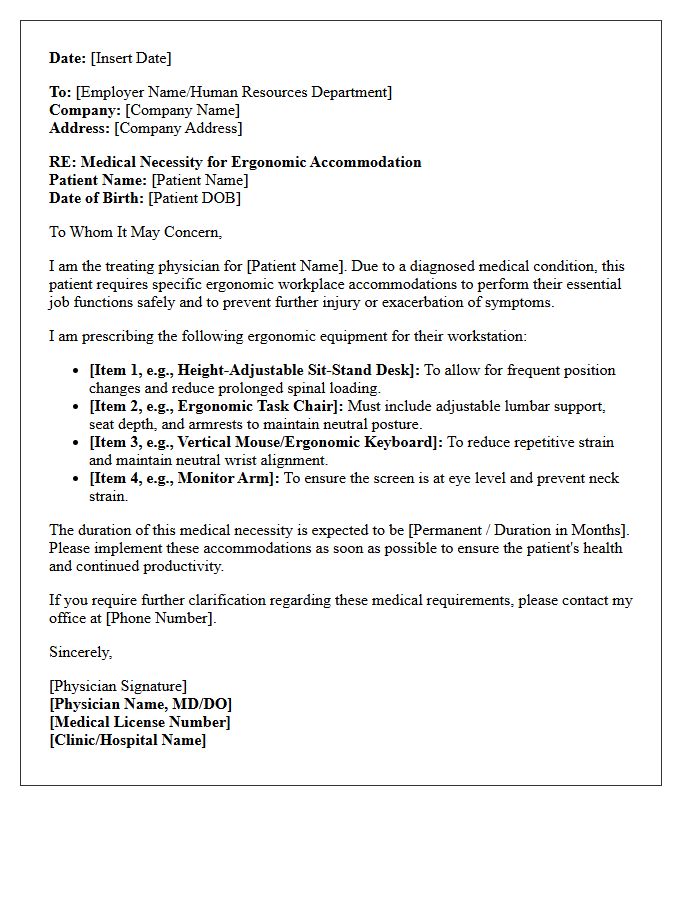 Ergonomic Equipment Medical Accommodation Prescription Authorization Letter