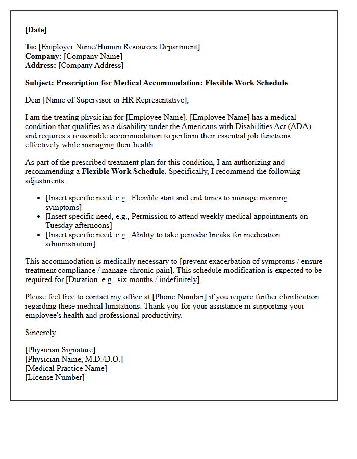 Flexible Schedule Medical Accommodation Prescription Authorization Letter