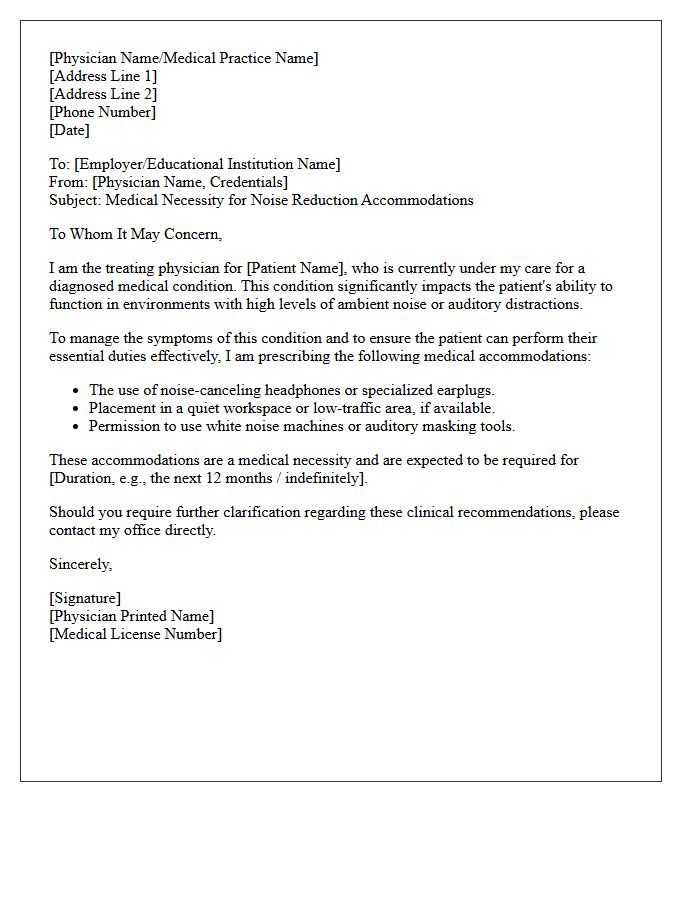 Noise Reduction Medical Accommodation Prescription Authorization Letter