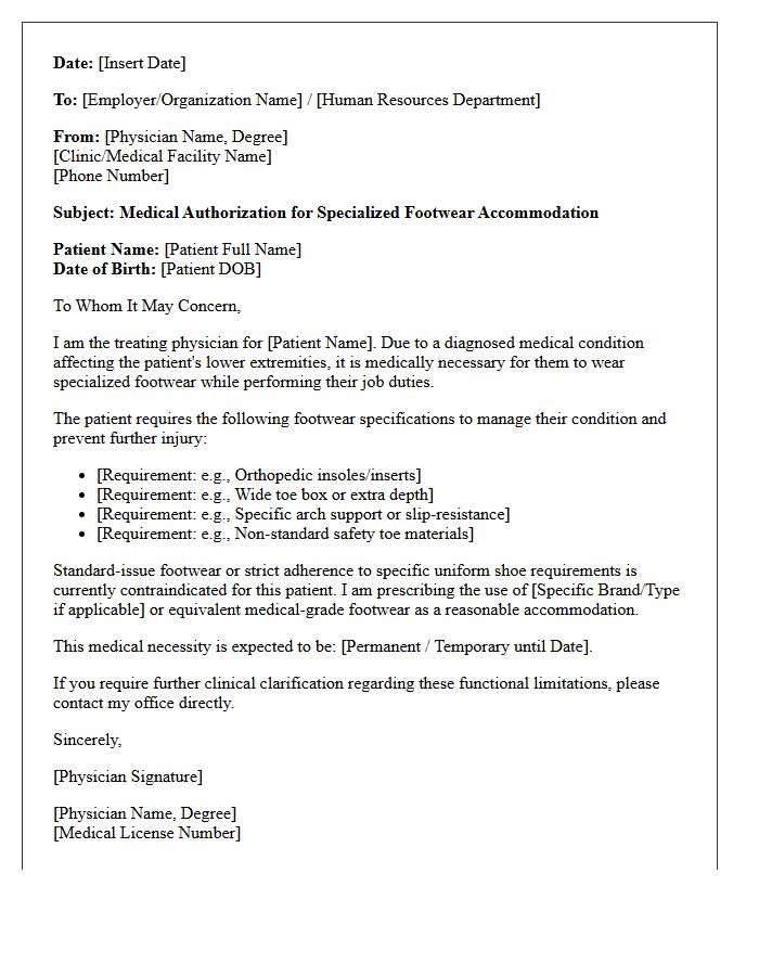 Specialized Footwear Medical Accommodation Prescription Authorization Letter