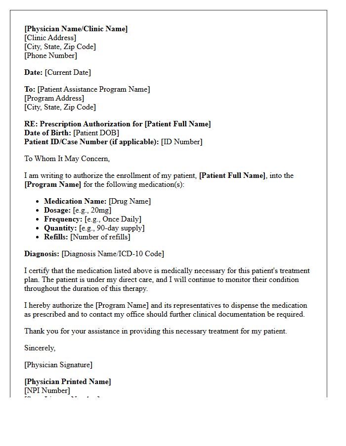 Patient Assistance Program Prescription Authorization Letter