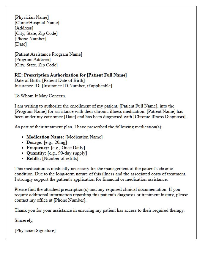 Chronic Illness Patient Assistance Program Prescription Authorization Letter