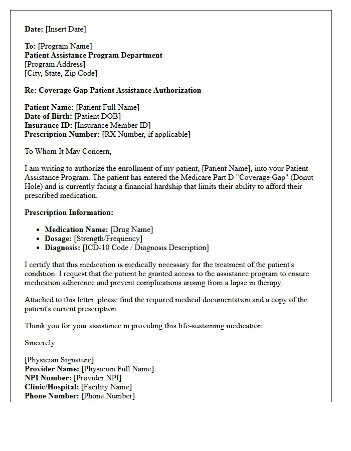 Coverage Gap Patient Assistance Program Prescription Authorization Letter