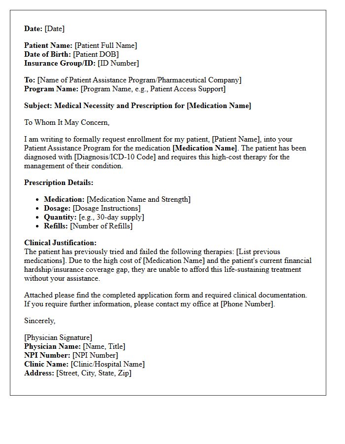 High-Cost Medication Patient Assistance Program Prescription Letter