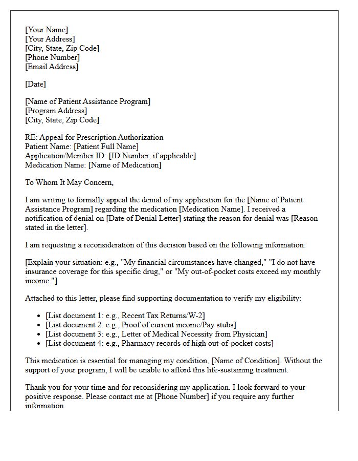 Appeal For Patient Assistance Program Prescription Authorization Letter