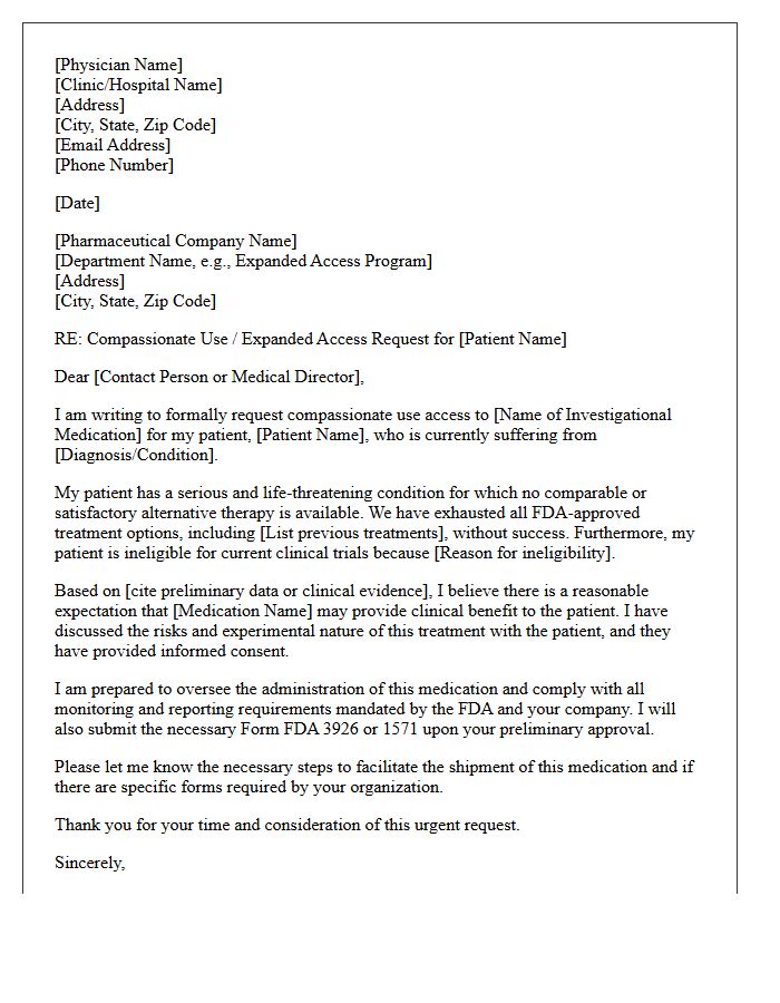 Compassionate Use Medication Authorization Request Letter