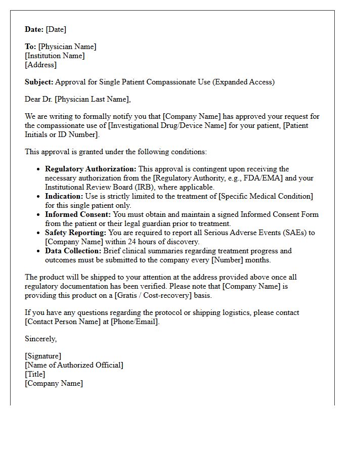 Single Patient Compassionate Use Approval Letter