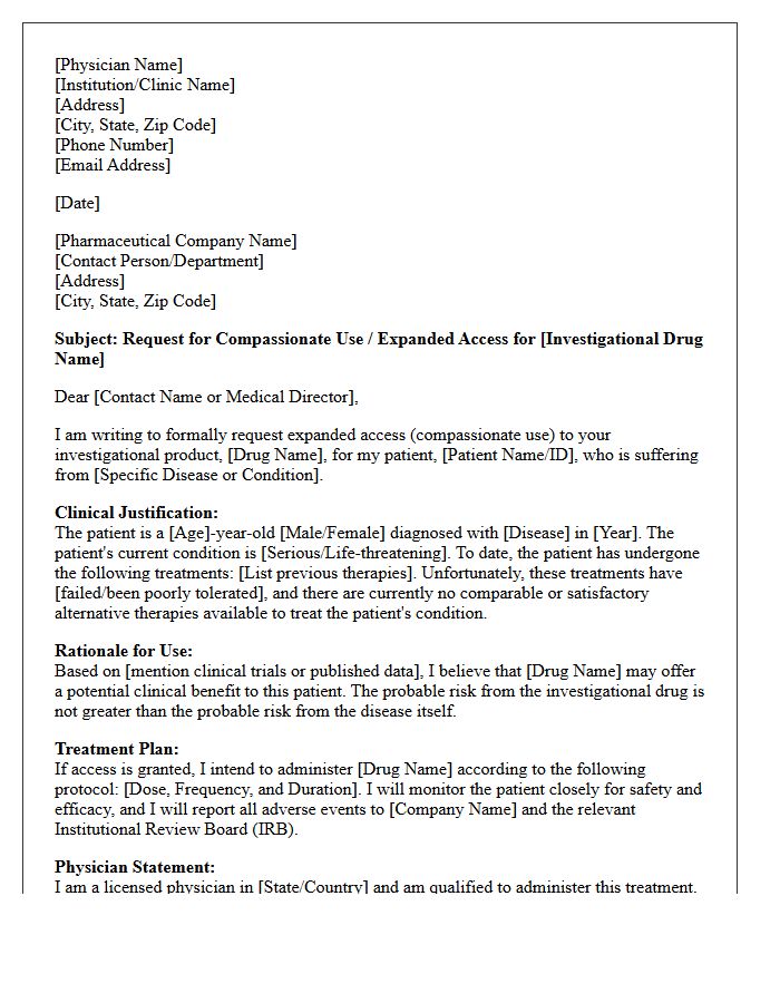 Investigational Drug Compassionate Use Justification Letter