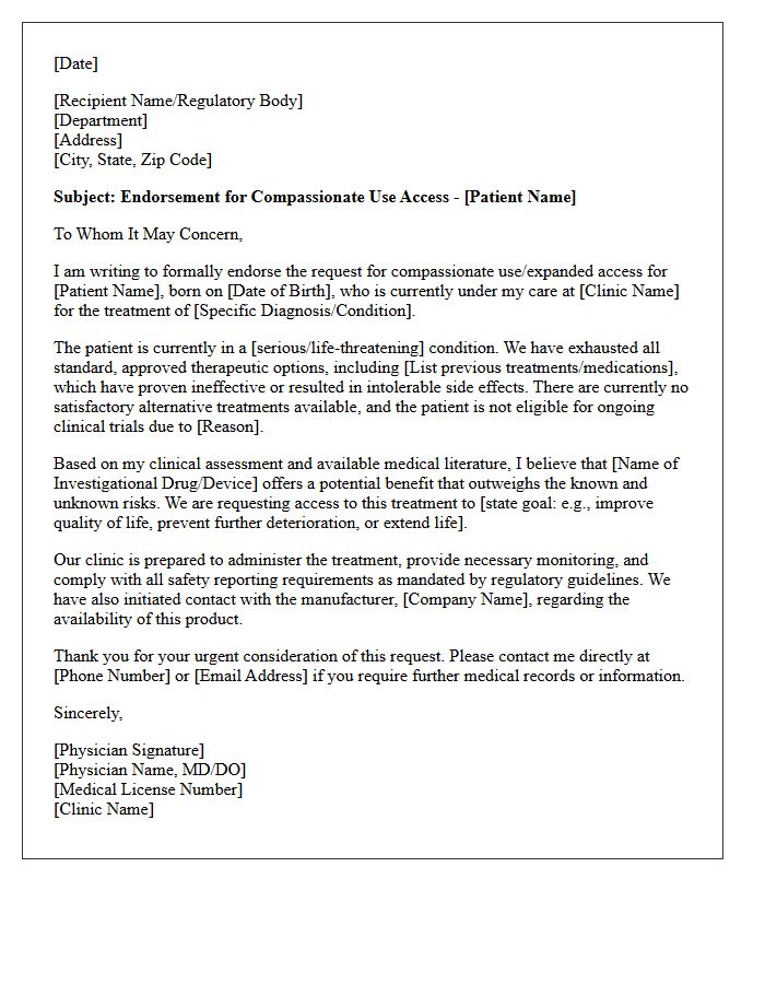 Medical Clinic Compassionate Use Endorsement Letter