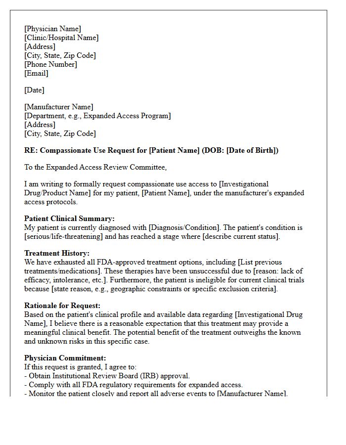 Pharmaceutical Manufacturer Compassionate Use Request Letter