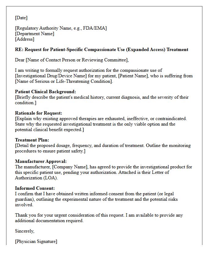 Patient Specific Compassionate Use Treatment Letter