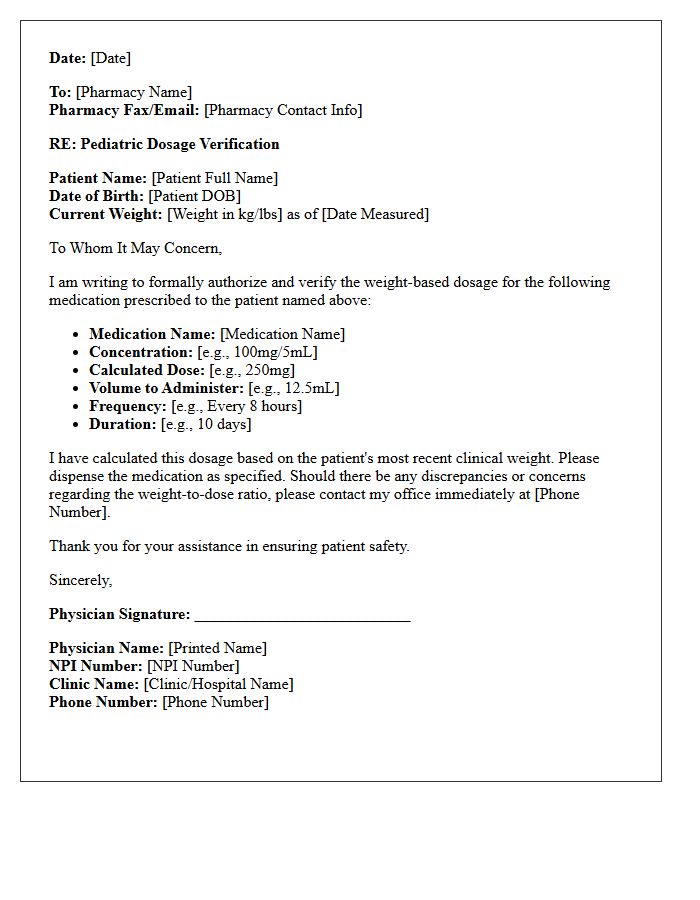 Pharmacy Verification Pediatric Weight-Based Dosage Authorization Letter