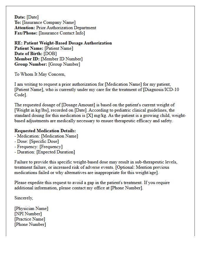 Insurance Prior Pediatric Weight-Based Dosage Authorization Letter