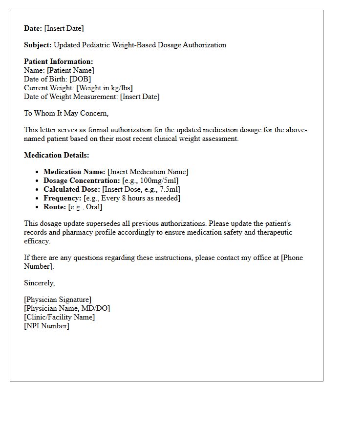 Updated Pediatric Weight-Based Dosage Authorization Letter