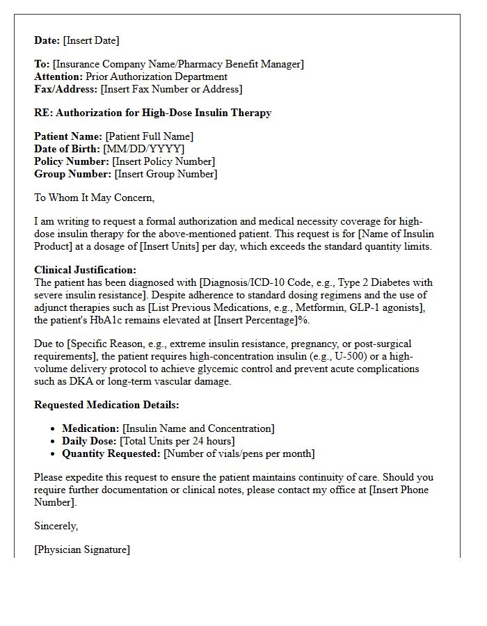 High-Dose Insulin Therapy Authorization Letter