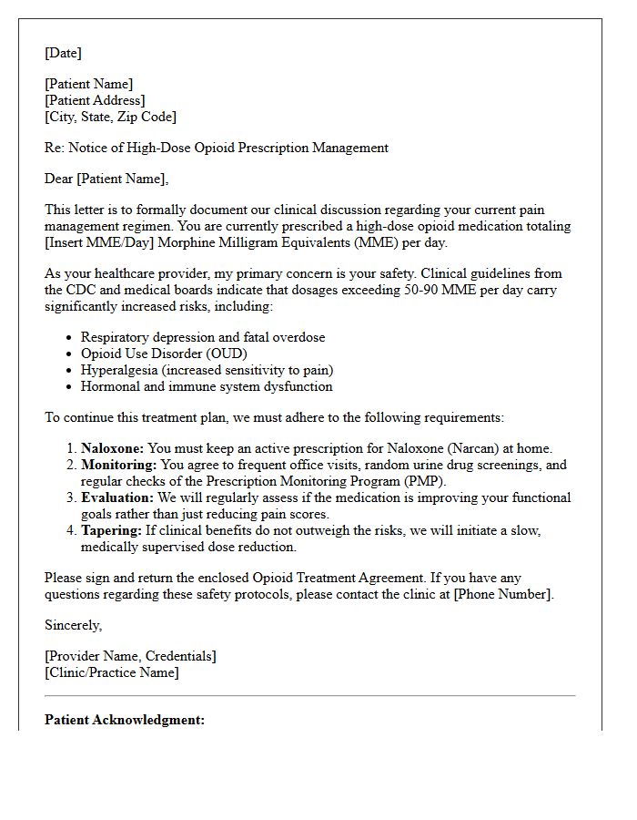 Pain Management High-Dose Opioid Prescription Letter