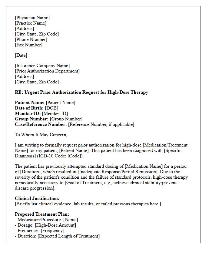 Insurance Prior Authorization Letter for High-Dose Therapy