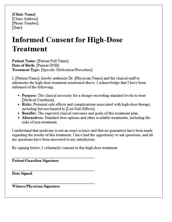 Clinic Patient High-Dose Treatment Consent Letter